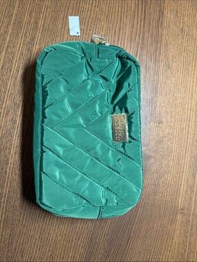 Green Quilted Cosmetic Pouch with Gold Mario Badescu Plaque